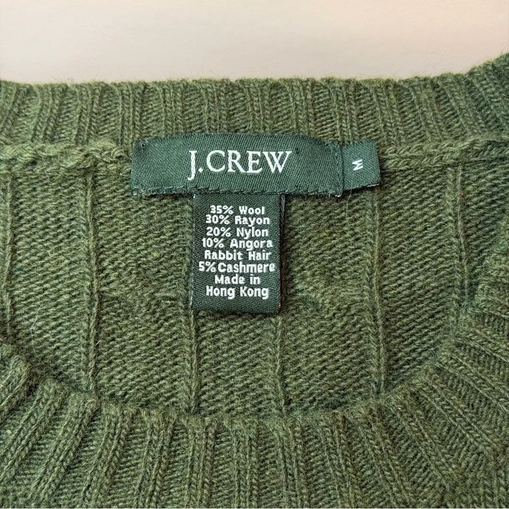 J.Crew Cable Knit Wool Cashmere Angora Preppy Women Size M Green Vintage Y2K